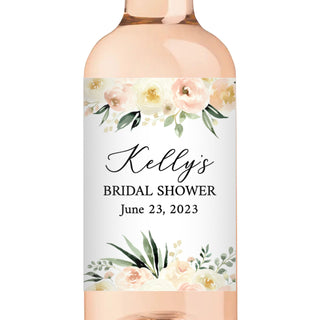 Blush Ivory Floral Wine Labels