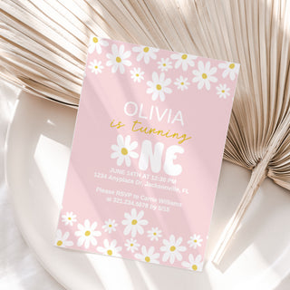 Pink Daisy Birthday Party Invitations