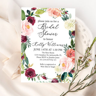 Fall Floral Wreath Bridal Shower Invitations
