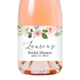 Blush Floral Bridal Shower Mini Champagne Bottle Labels on mini champagne bottles