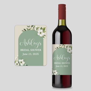 Sage Floral Arch Wine Labels