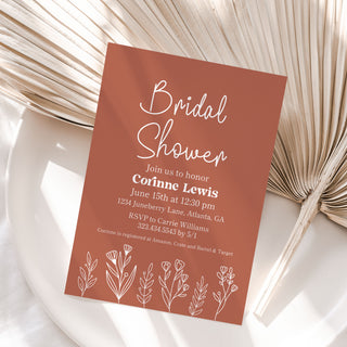 Terracotta Floral Bridal Shower Invitations
