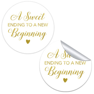 A Sweet Ending to a New Beginning Gold Foil Favor Stickers