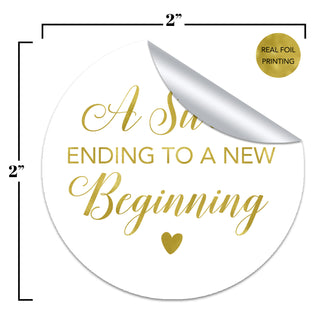 A Sweet Ending to a New Beginning Gold Foil Favor Stickers
