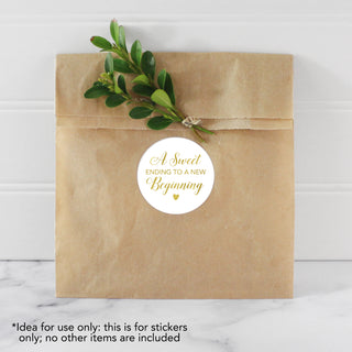 A Sweet Ending to a New Beginning Gold Foil Favor Stickers