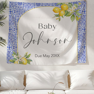 Blue Tile Lemon Personalized Backdrop