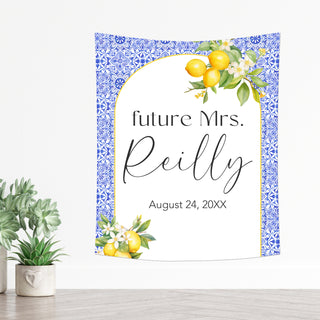 Blue Tile Lemon Personalized Backdrop