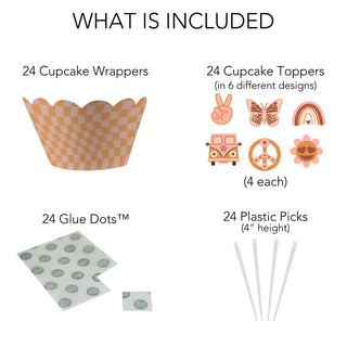 Boho Groovy Cupcake Wrappers and Treat Picks - 24 Ct