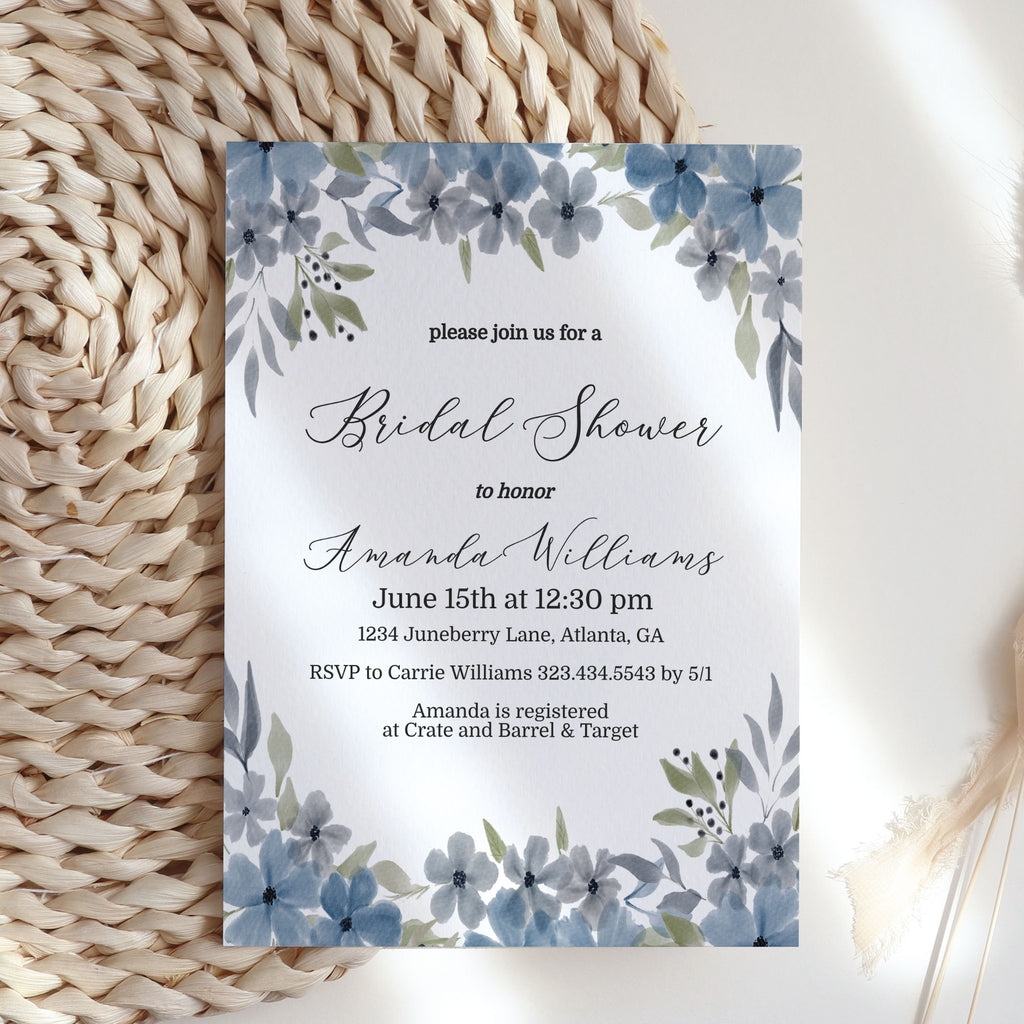 Blue Floral Bridal Shower Invitations – Chicfetti