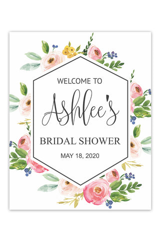 Floral Hexagon Bridal Shower Welcome Sign