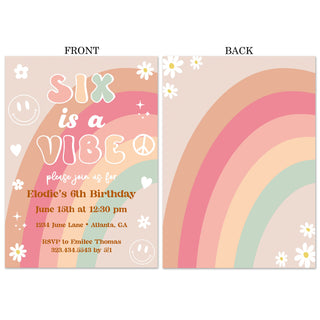 Six is a Vibe Groovy Rainbow Invitations
