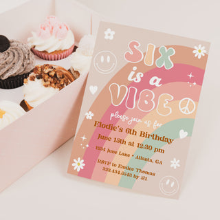 Six is a Vibe Groovy Rainbow Invitations