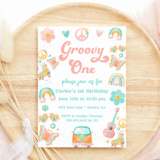 Groovy One Watercolor Invitations