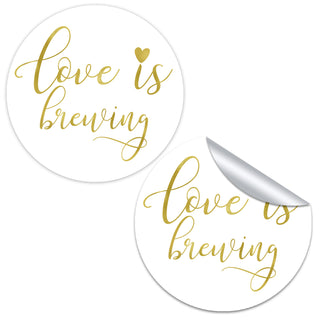 Love is Brewing Gold Foil Favor Stickers