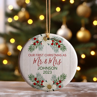 Rustic First Christmas as Mr and Mrs Ornament