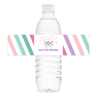 Unicorn Floral Water Bottle Labels