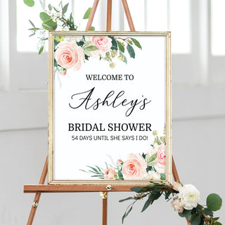 Lovely Blush Floral Bridal Shower Welcome Sign