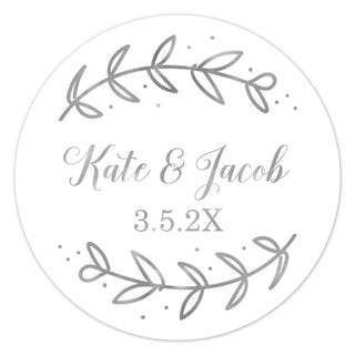 a round sticker with the words kate and jaco on it