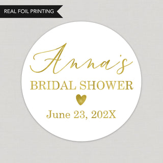 a round sticker that says ann's bridal shower