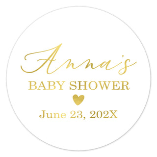 a baby shower sticker with a heart on it