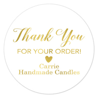 a round sticker with the words thank you for your order