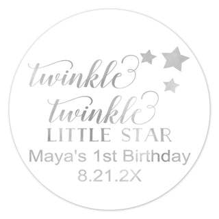a round sticker with the words twinkle twinkle little star on it