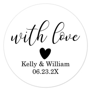 a round sticker with the words with love on it