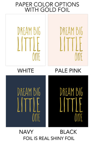 four different colors of paper with the words dream big little one, dream big little