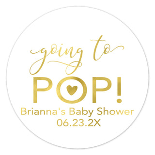 a round sticker with the words going to pop on it