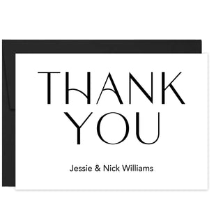 a black and white thank card with the words thank you
