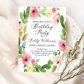 Blooming Pink Birthday Party Invitations