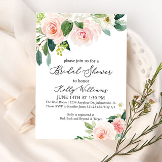 Lovely Blush Floral Bridal Shower Invitations