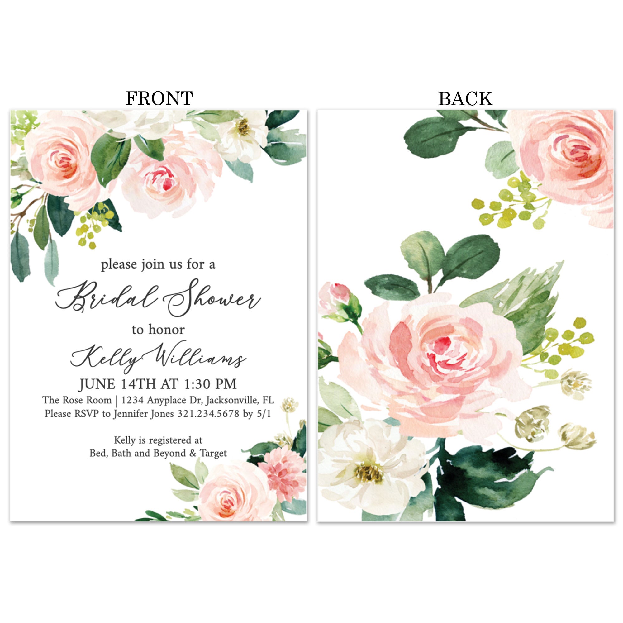 Blush Pink Watercolour RSVP from £0.65 each