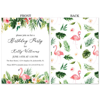 Tropical Flamingo Birthday Party Invitations