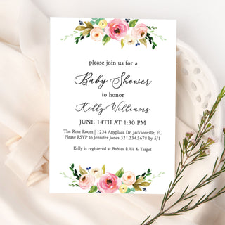 Watercolor Floral Baby Shower Invitations