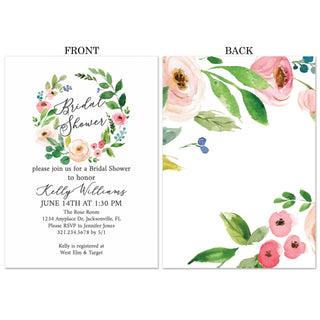 Watercolor Floral Wreath Bridal Shower Invitations