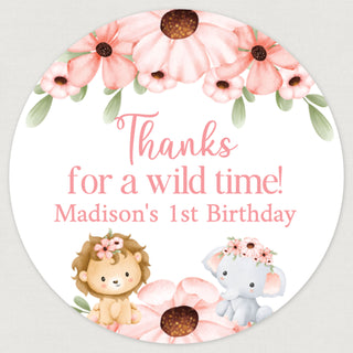 Pink Floral Jungle Animal Favor Stickers