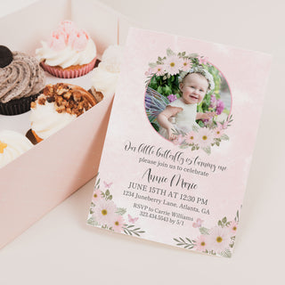 Pink Butterfly Photo Invitations