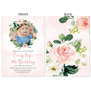 Lovely Blush Floral Photo Invitations