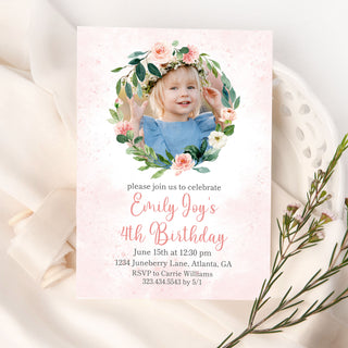Lovely Blush Floral Photo Invitations