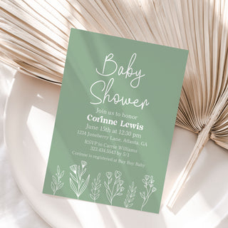 Sage Floral Baby Shower Invitations