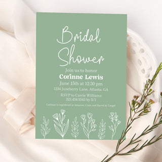 Sage Floral Bridal Shower Invitations