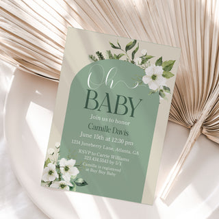 Sage Floral Arch Baby Shower Invitations