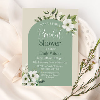 Sage Floral Arch Bridal Shower Invitations