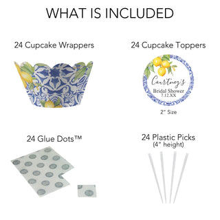 Blue Tile Lemon Cupcake Wrappers and Treat Picks - 24 Ct