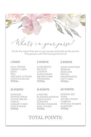 Blush Floral What's In Your Purse Printable Game