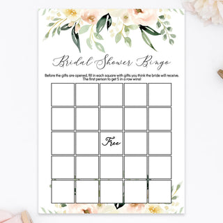 Blush Ivory Floral Printable Bridal Shower Bingo