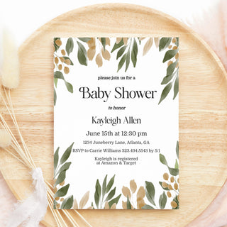 Greenery Baby Shower Invitations