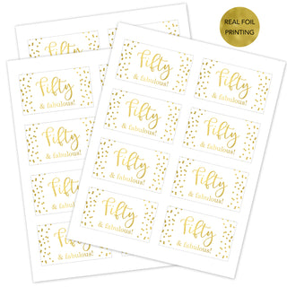 Fifty and Fabulous Mini Gold Foil Champagne Bottle Labels