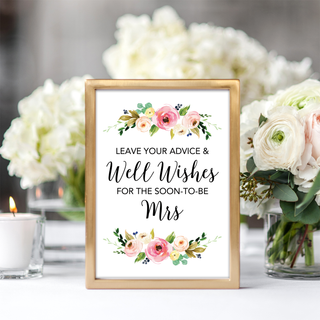 Watercolor Floral Printable Bridal Shower Advice Sign